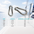 5 Pc Set Marine T316 Stainless Steel Snap Hook, Spring Snap Hook Connector for Rope, Chain, Cable, Rigging, and Dock Hardware