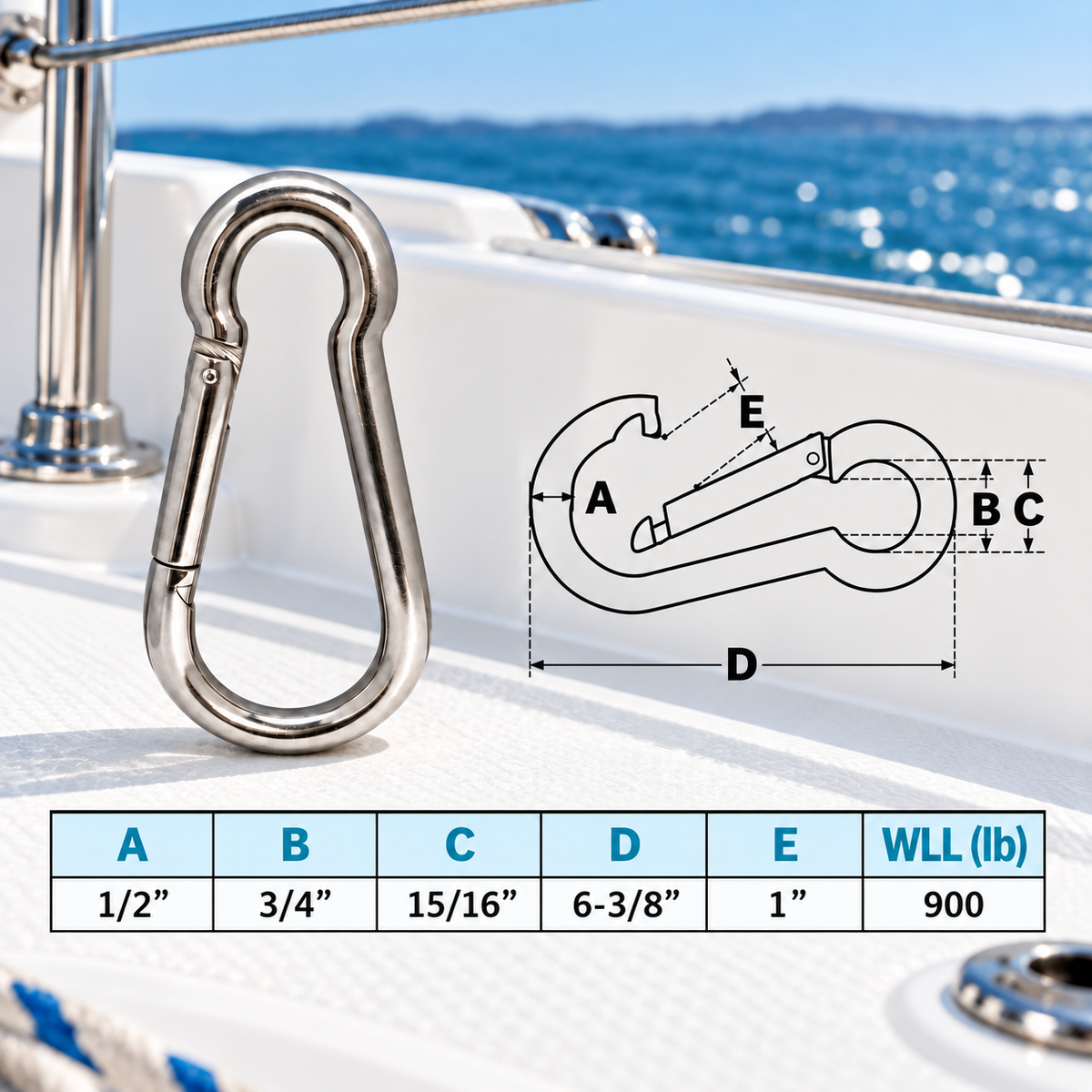 5 Pc Set Marine T316 Stainless Steel Snap Hook, Spring Snap Hook Connector for Rope, Chain, Cable, Rigging, and Dock Hardware