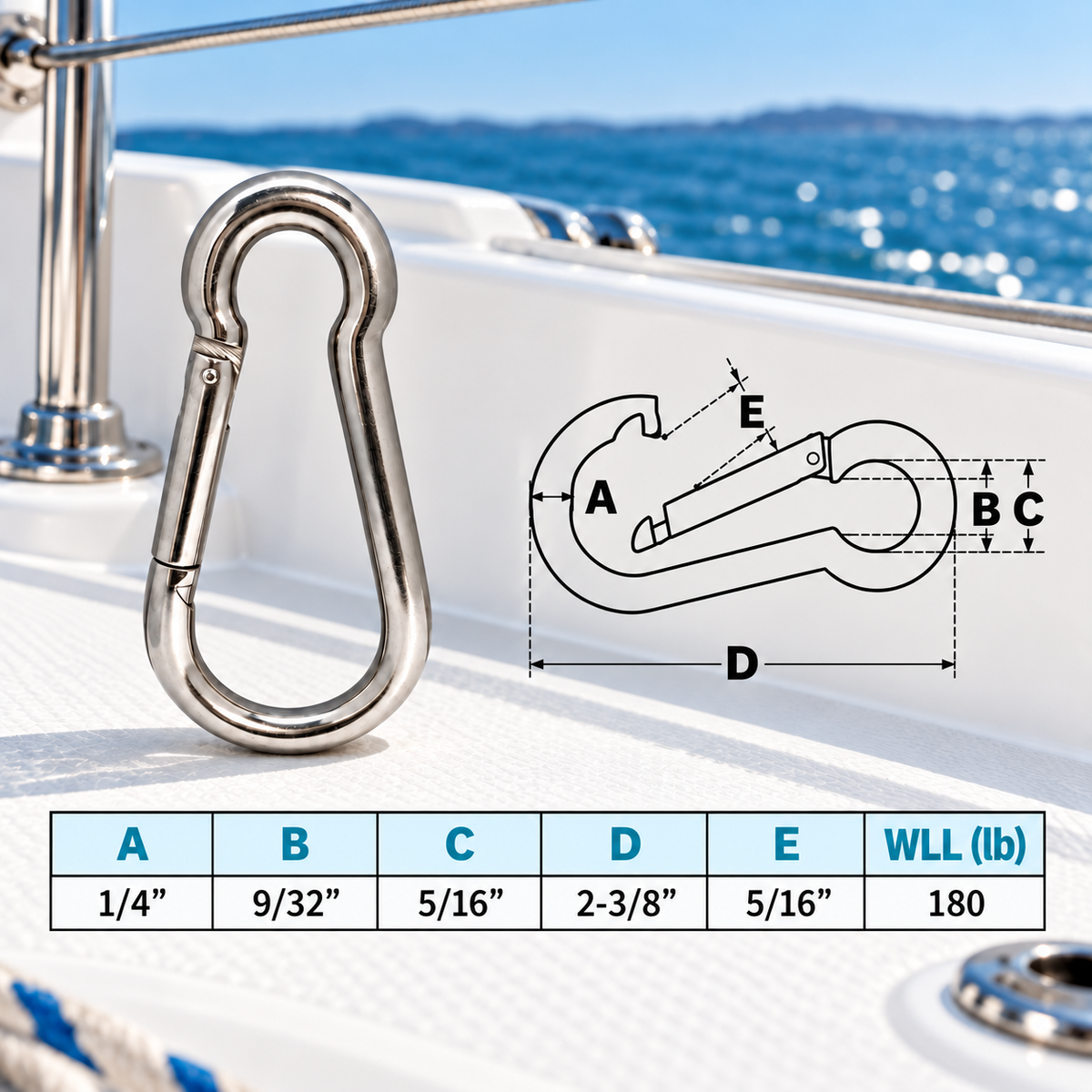 5 Pc Set Marine T316 Stainless Steel Snap Hook, Spring Snap Hook Connector for Rope, Chain, Cable, Rigging, and Dock Hardware