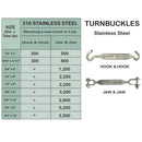 T316 Stainless Steel Hook Hook and Jaw Jaw Turnbuckle, Marine Swivel Lift Rigging Tensioner for Cable, Chain, and Rope