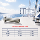 4 Pc Set Marine T316 Stainless Steel Push And Go Swageless Dome, Cable Wire Terminal Fitting for Deck, Dock, and Railing Systems