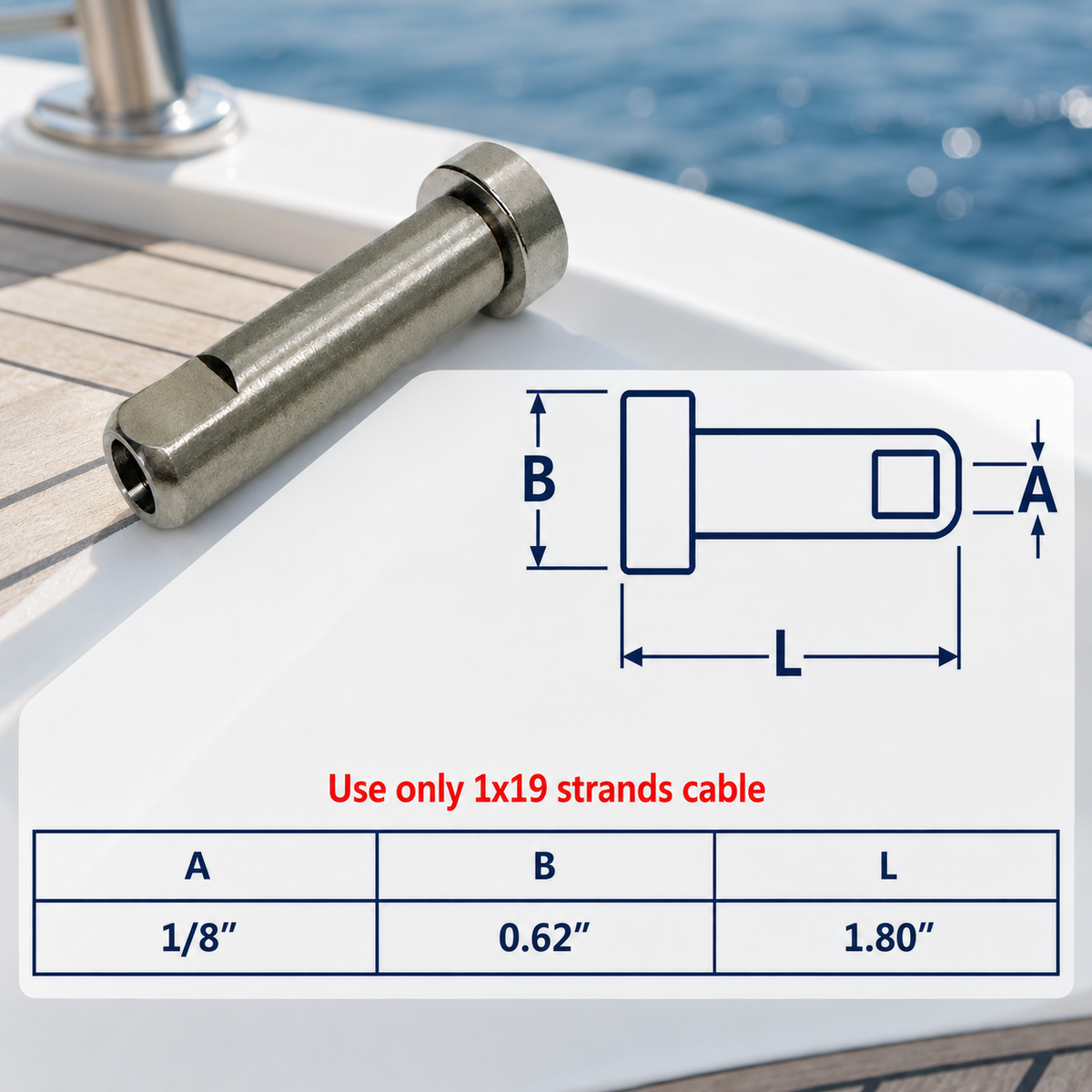4 Pc Set Marine T316 Stainless Steel Push And Go Swageless Dome, Cable Wire Terminal Fitting for Deck, Dock, and Railing Systems