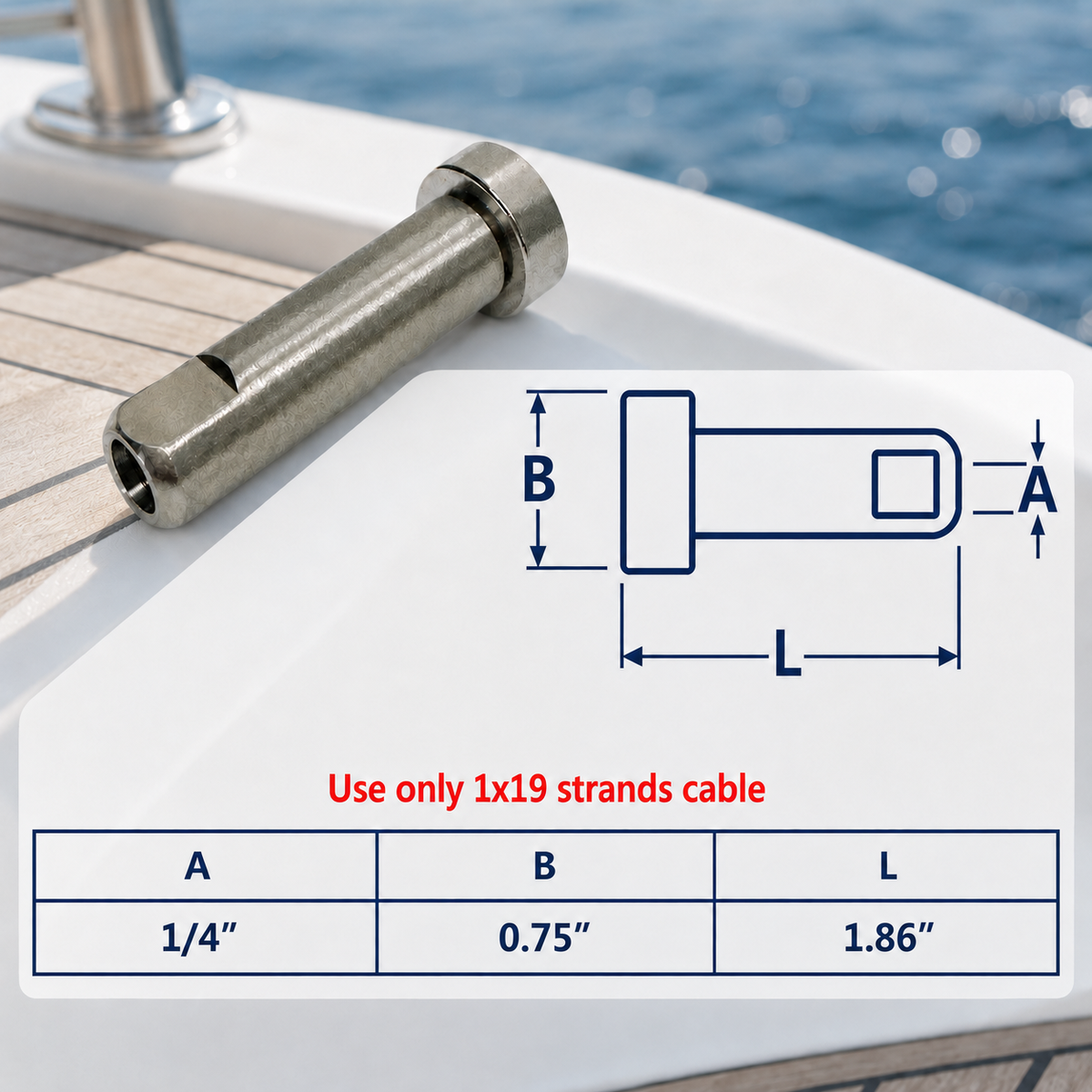 4 Pc Set Marine T316 Stainless Steel Push And Go Swageless Dome, Cable Wire Terminal Fitting for Deck, Dock, and Railing Systems