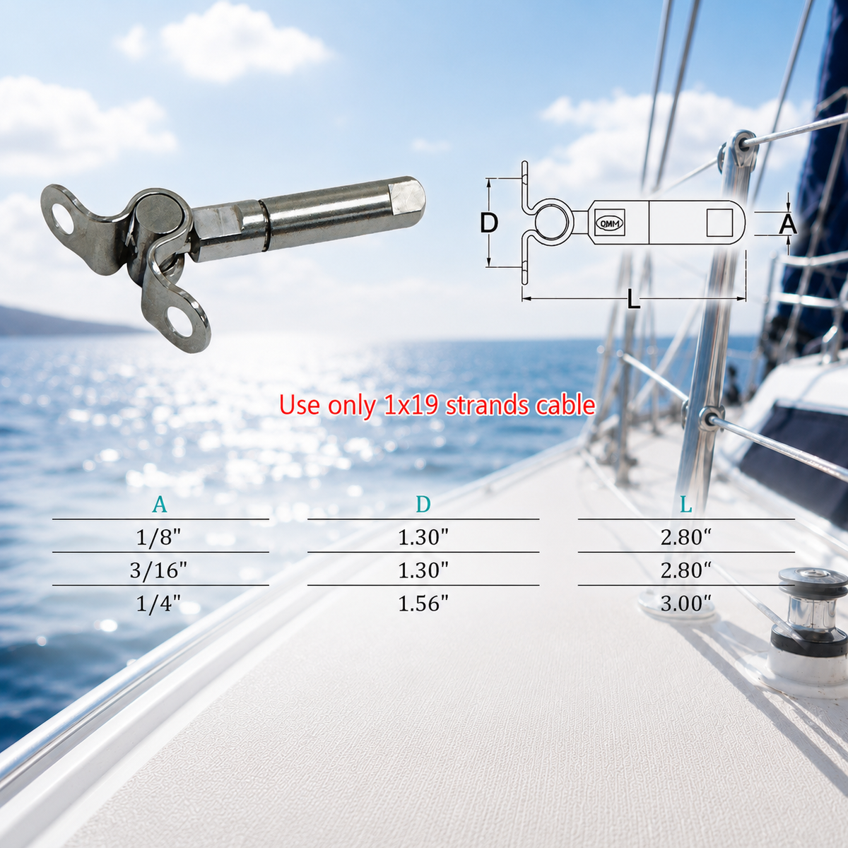 4 Pc Set Marine T316 Stainless Steel Push And Go Swageless Deck Toggle, Cable Wire Railing Fitting for Deck, Dock, Stair, and Rail Systems