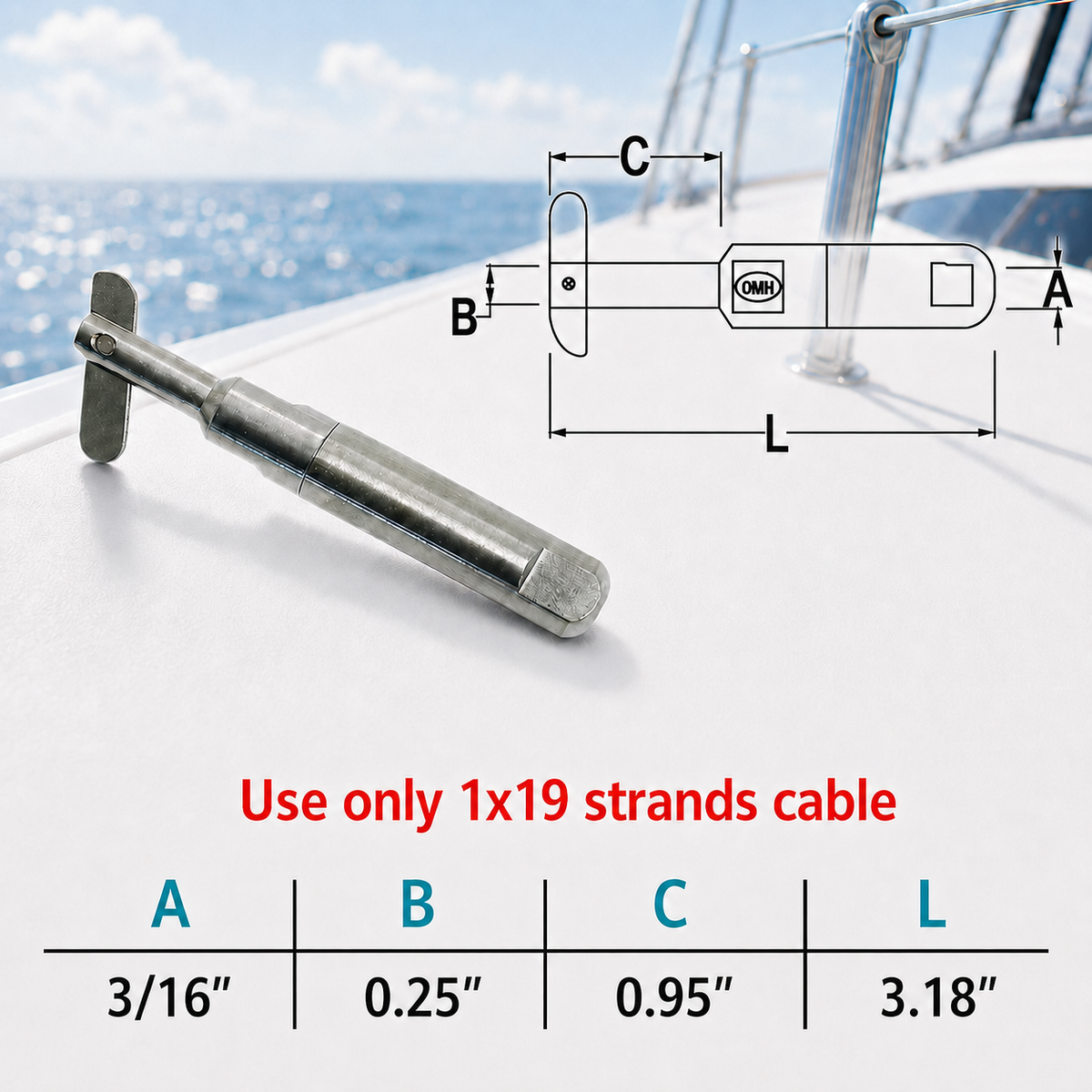 4 Pc Set Marine T316 Stainless Steel Push And Go Swageless Drop Pin, Cable Wire Rope Terminal Fitting for Deck, Dock, and Rail Systems