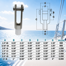 Marine T316 Stainless Steel Right Handed Threaded Yoke End, Cable Rail and Rigging Fork Terminal for Boat, Dock, and Deck Hardware