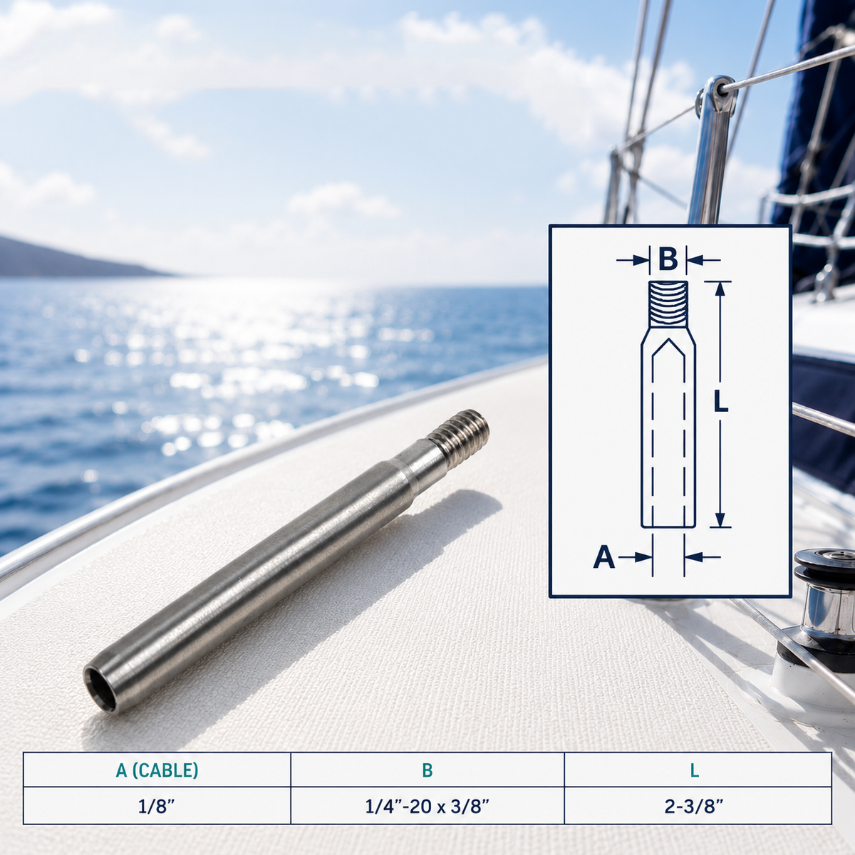 4 Pc Set Marine T316 Stainless Steel Cable Hand Swage Stud, Wire Rope Cable Rail Terminal Fitting for Deck, Dock, and Railing