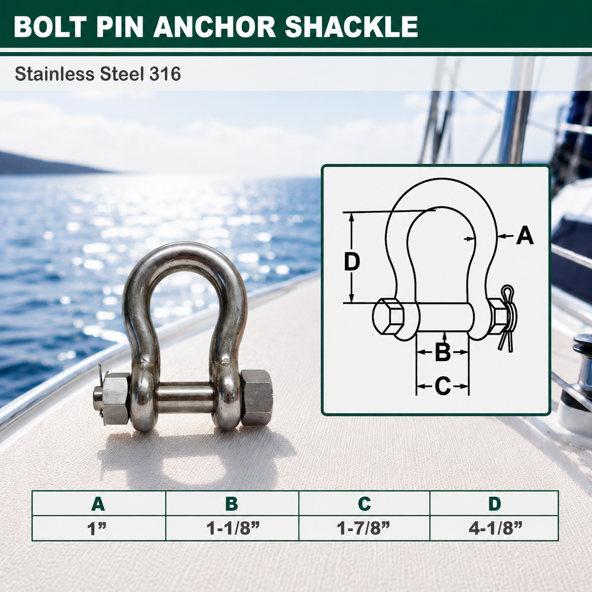 Mil-Spec 316 Stainless Steel Drop Forged Bolt Pin Anchor Shackle
