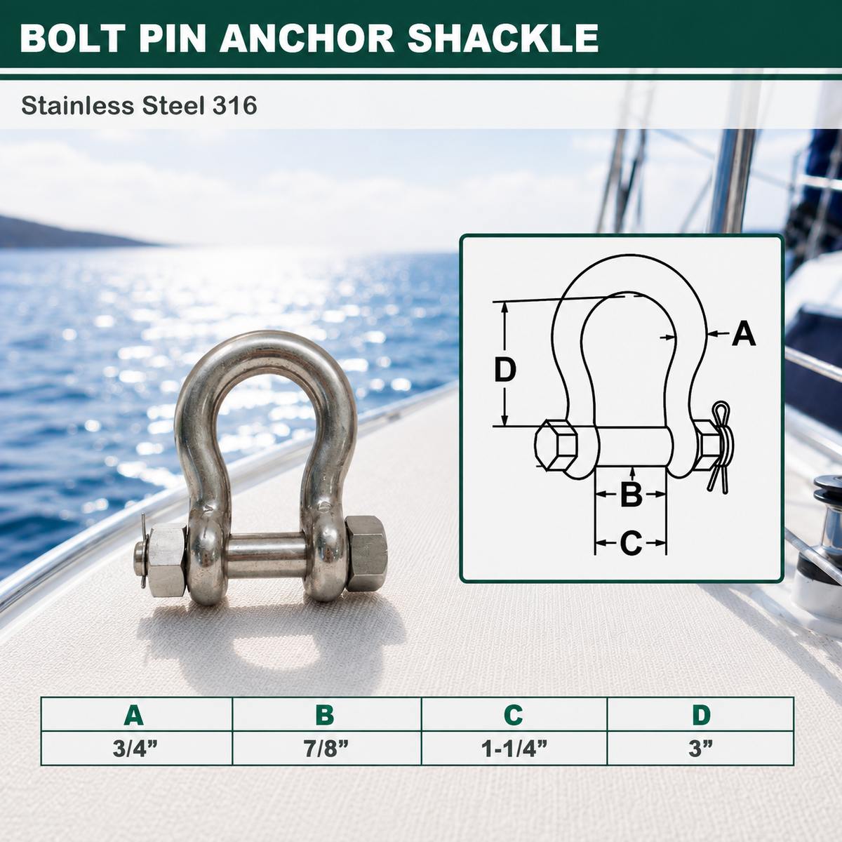 Mil-Spec 316 Stainless Steel Drop Forged Bolt Pin Anchor Shackle