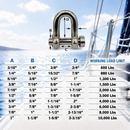 Marine Mil-Spec T316 Stainless Steel Forged Round Pin Chain Shackle, Boat Rigging Shackle for Chain, Rope, Cable, and Anchor Use