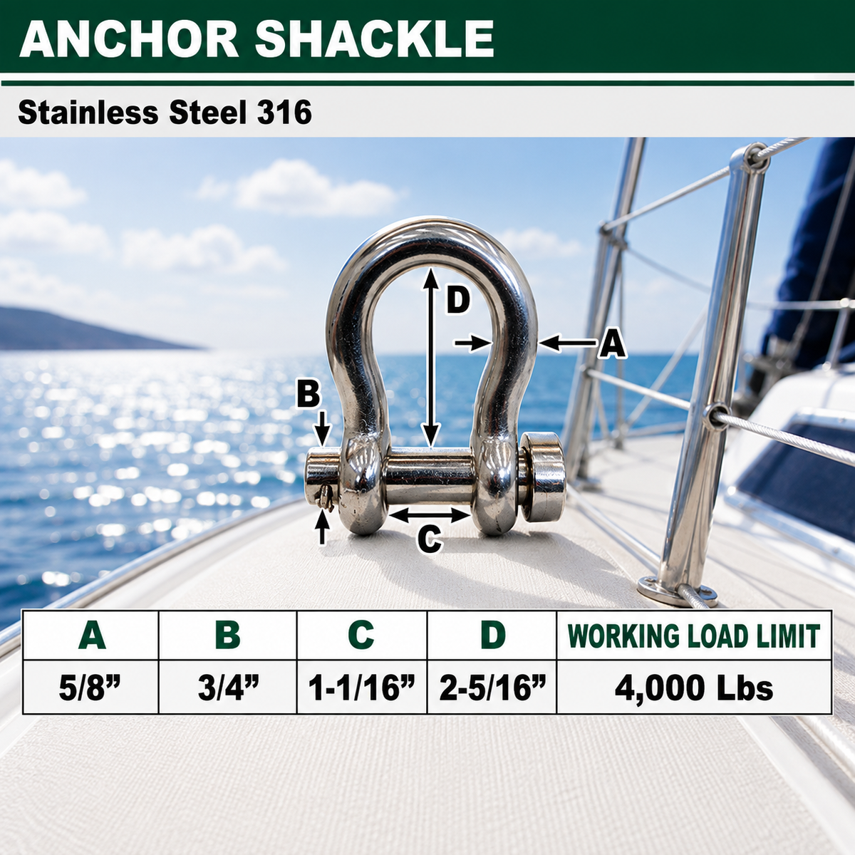 Marine Boat Mil-Spec T316 Stainless Steel Forged Round Pin Anchor Shackle, Marine Grade Rigging Shackle for Chain and Cable