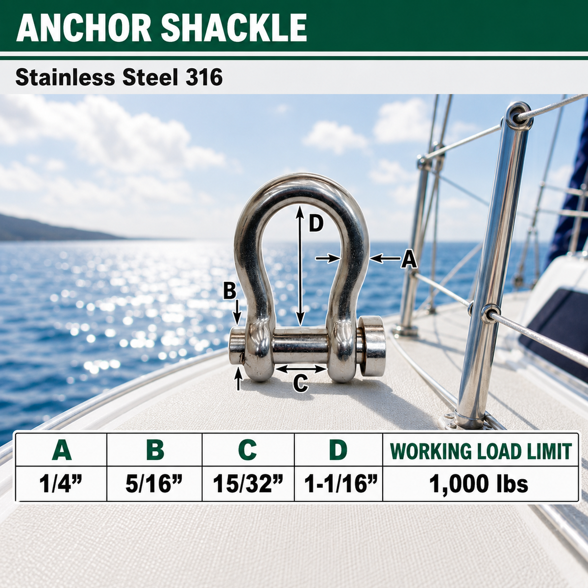 Marine Boat Mil-Spec T316 Stainless Steel Forged Round Pin Anchor Shackle, Marine Grade Rigging Shackle for Chain and Cable