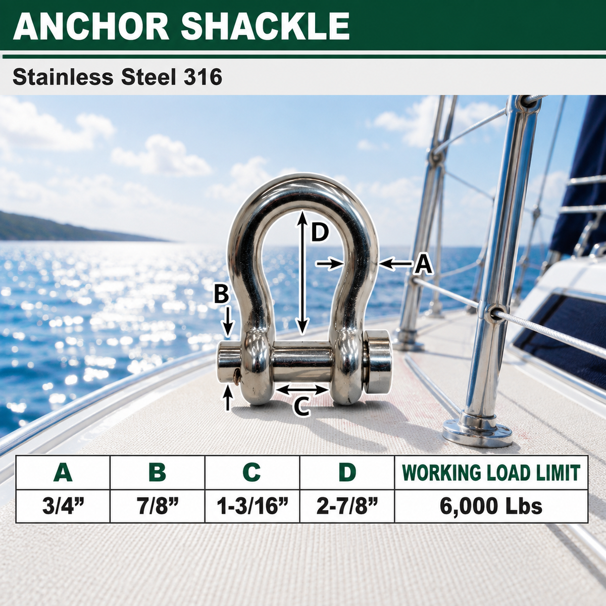 Marine Boat Mil-Spec T316 Stainless Steel Forged Round Pin Anchor Shackle, Marine Grade Rigging Shackle for Chain and Cable