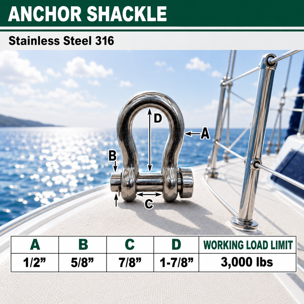 Marine Boat Mil-Spec T316 Stainless Steel Forged Round Pin Anchor Shackle, Marine Grade Rigging Shackle for Chain and Cable