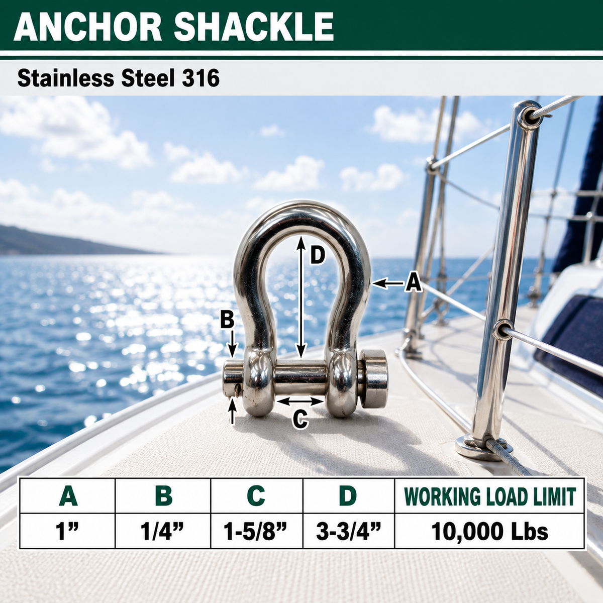 Marine Boat Mil-Spec T316 Stainless Steel Forged Round Pin Anchor Shackle, Marine Grade Rigging Shackle for Chain and Cable