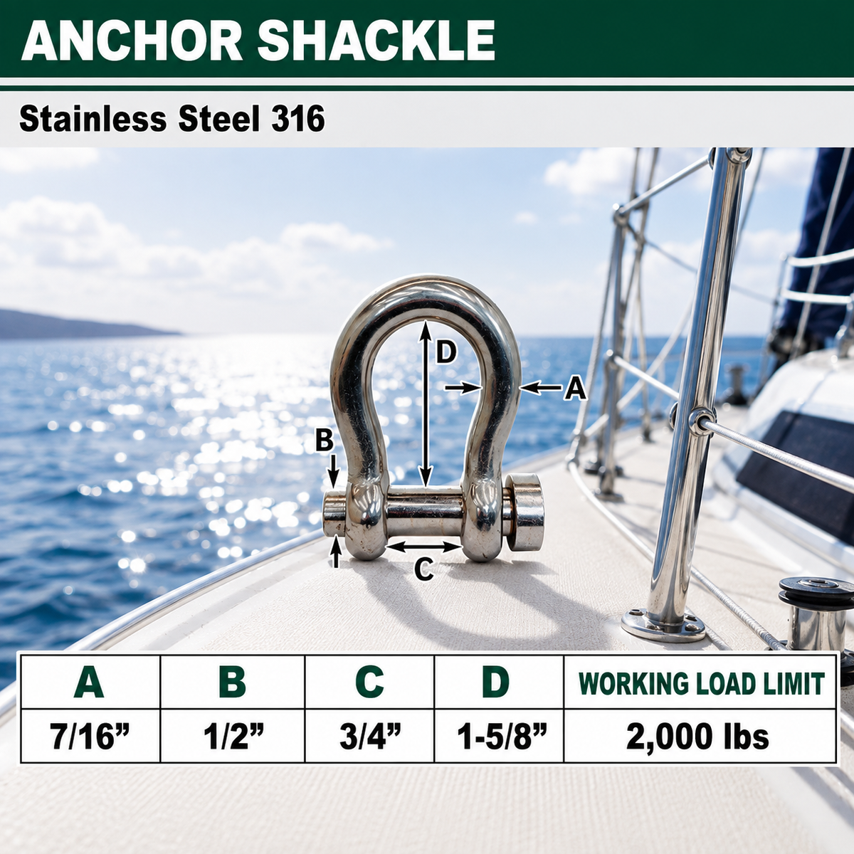 Marine Boat Mil-Spec T316 Stainless Steel Forged Round Pin Anchor Shackle, Marine Grade Rigging Shackle for Chain and Cable