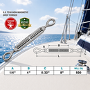 T316 Stainless Steel Drop Forged Mil-Spec Eye Eye Turnbuckle, Marine Grade Rigging Tensioner for Cable, Rope, and Chain