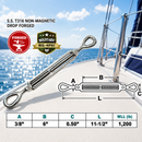 T316 Stainless Steel Drop Forged Mil-Spec Eye Eye Turnbuckle, Marine Grade Rigging Tensioner for Cable, Rope, and Chain