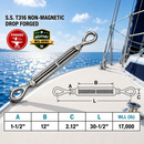 T316 Stainless Steel Drop Forged Mil-Spec Eye Eye Turnbuckle, Marine Grade Rigging Tensioner for Cable, Rope, and Chain