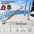 T316 Stainless Steel Drop Forged Mil-Spec Eye Eye Turnbuckle, Marine Grade Rigging Tensioner for Cable, Rope, and Chain