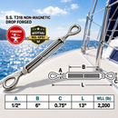 T316 Stainless Steel Drop Forged Mil-Spec Eye Eye Turnbuckle, Marine Grade Rigging Tensioner for Cable, Rope, and Chain