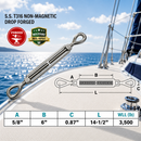 T316 Stainless Steel Drop Forged Mil-Spec Eye Eye Turnbuckle, Marine Grade Rigging Tensioner for Cable, Rope, and Chain