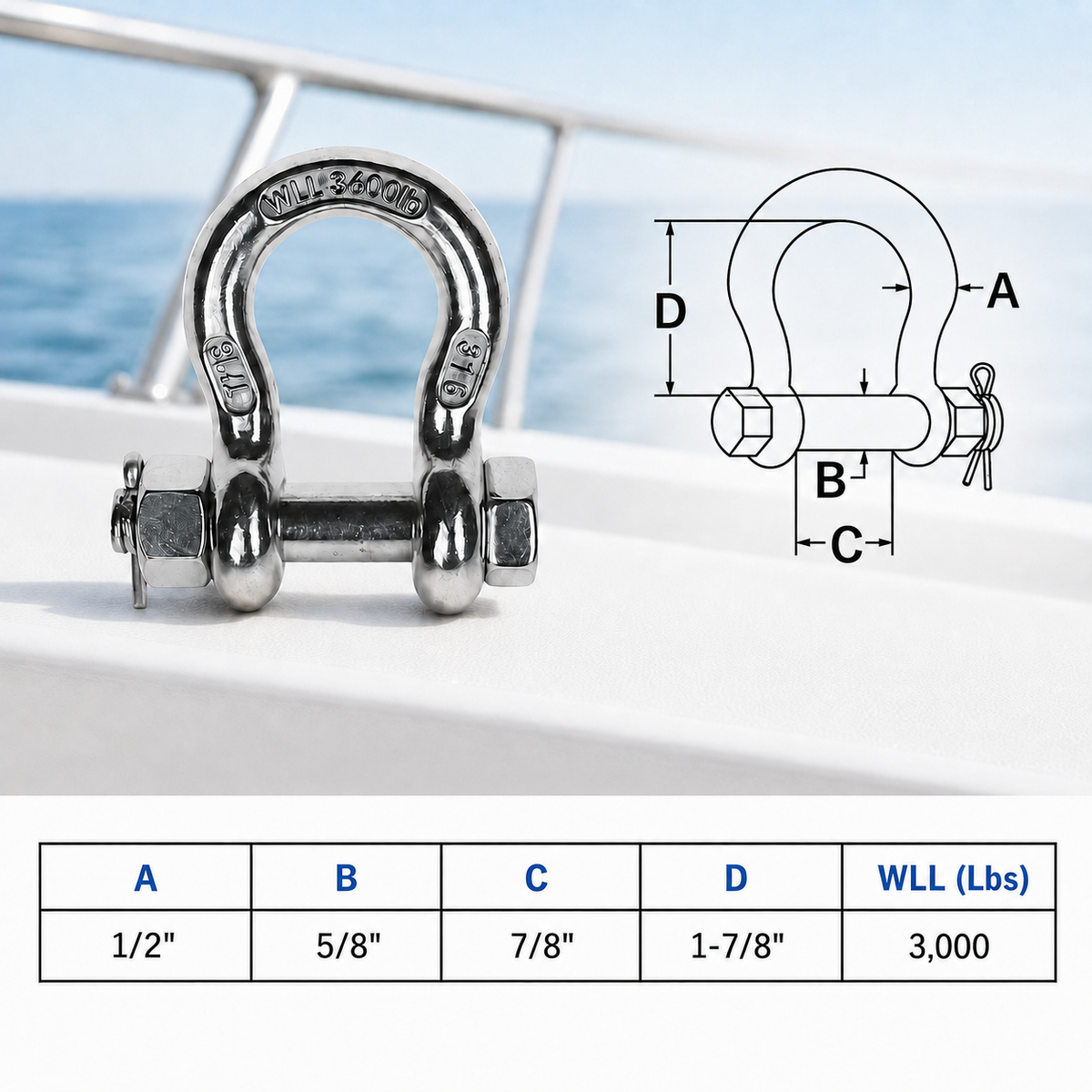 Mil Spec T316 Stainless Steel Forged Screw Pin Anchor Shackle, Marine Grade Load Rated Shackle for Boat, Chain, and Rigging