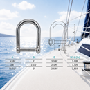 4 Pc Set T316 Stainless Steel Screw Pin Wide D Shackle, No Snag Pin Marine Grade Shackle for Boat, Chain, Rope, and Rigging
