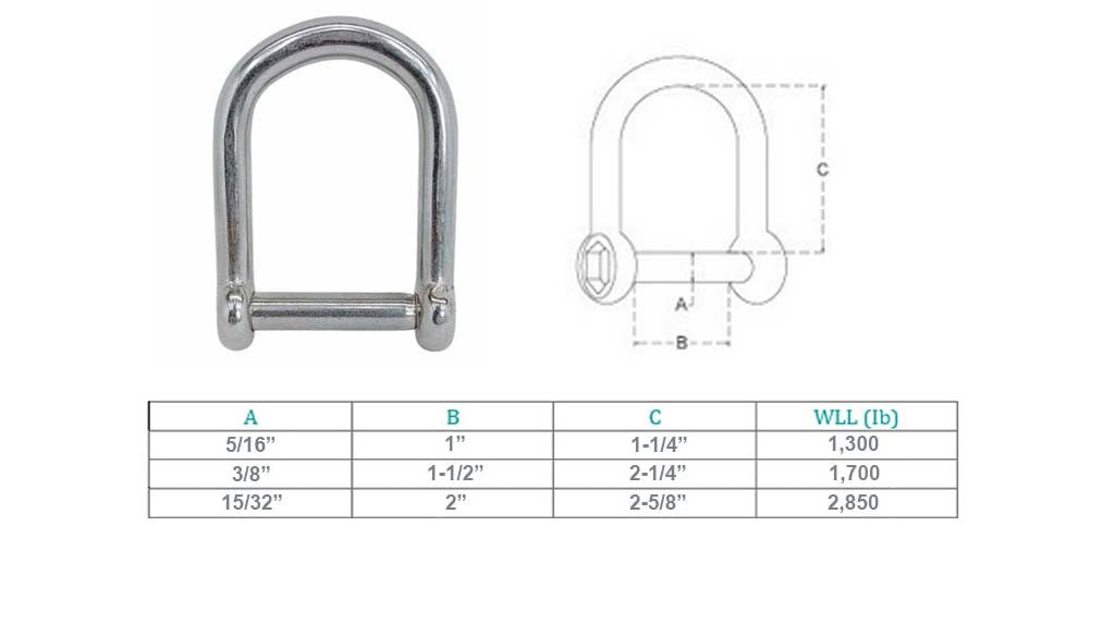 4 Pc Set T316 Stainless Steel Screw Pin Wide D Shackle, No Snag Pin Marine Grade Shackle for Boat, Chain, Rope, and Rigging