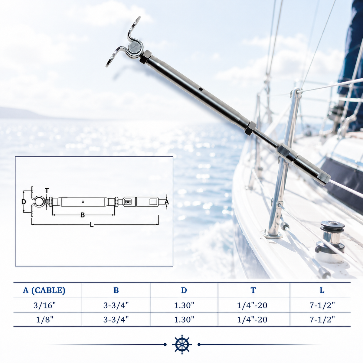 Marine Stainless Steel T316 Swageless & Deck Toggle Turnbuckle For Cable Wire