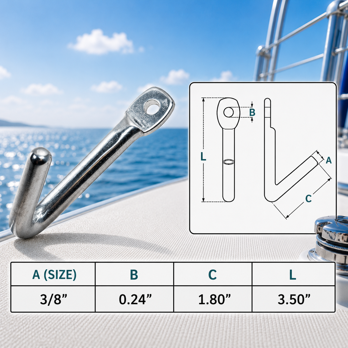10 Pc Set Marine Stainless Steel Tack Hook, Heavy Duty Boat Rigging Lifting Hook for Rope, Chain, Cable, Dock Hardware, and Outdoor Use