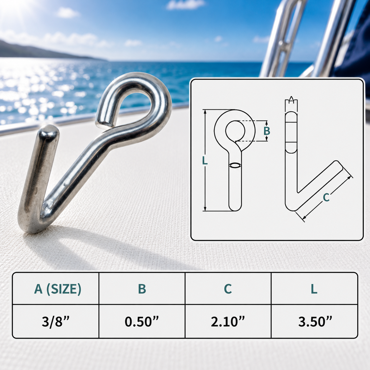 Stainless Steel Downhaul Hook for Marine Boat Rigging, Lifting Hook for Sailboat Lines, Rope, Chain, Dock Hardware, and Outdoor Use