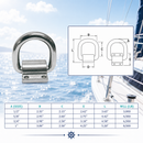 4 Pc Set T316 Stainless Steel Bolt-On D-Ring Lashing Ring Anchor Tie Down, Marine Boat Deck Hardware for Cargo, Dock, Trailer, and Rigging Use