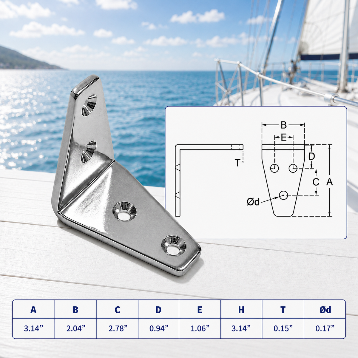 10 Pc Set T316 Stainless Steel Angle Plate for Marine Boat Rigging, Heavy Duty Lifting Hardware Bracket for Dock, Deck, Rope, Chain, and Cable