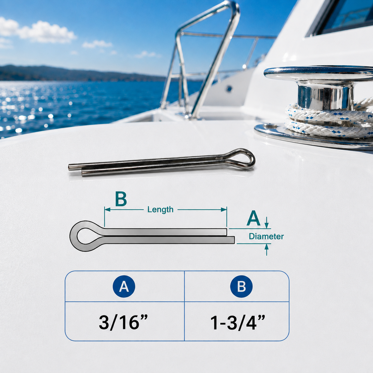 10 Pc Set Stainless Steel Cotter Pin Clip Split Pin for Marine Boat Hardware, Clevis Pin Locking Fastener for Dock, Trailer, Rigging, and Outdoor Use