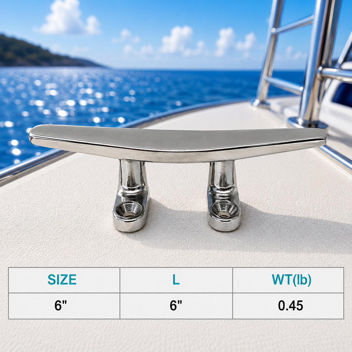 T316 Stainless Steel Flat Top Trimline Dock Cleat for Marine Boat, Rope Tie Down Cleat for Deck, Dock, Yacht, and Mooring Use