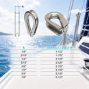 5 Pc Set Marine Heavy Duty T316 Stainless Steel Thimble, Wire Rope Chain Anchor Cable Thimble for 1/8" to 7/8"
