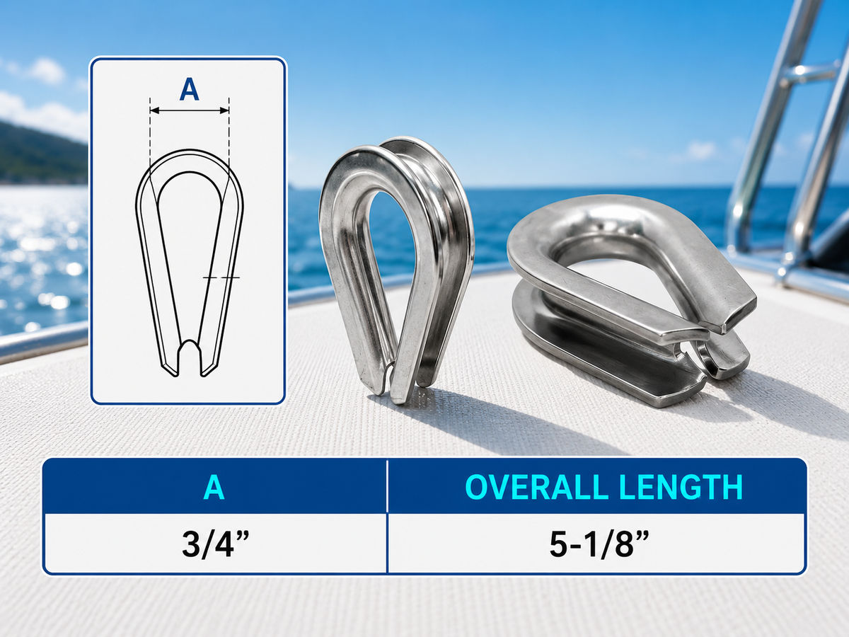 5 Pc Set Marine Heavy Duty T316 Stainless Steel Thimble, Wire Rope Chain Anchor Cable Thimble for 1/8" to 7/8"