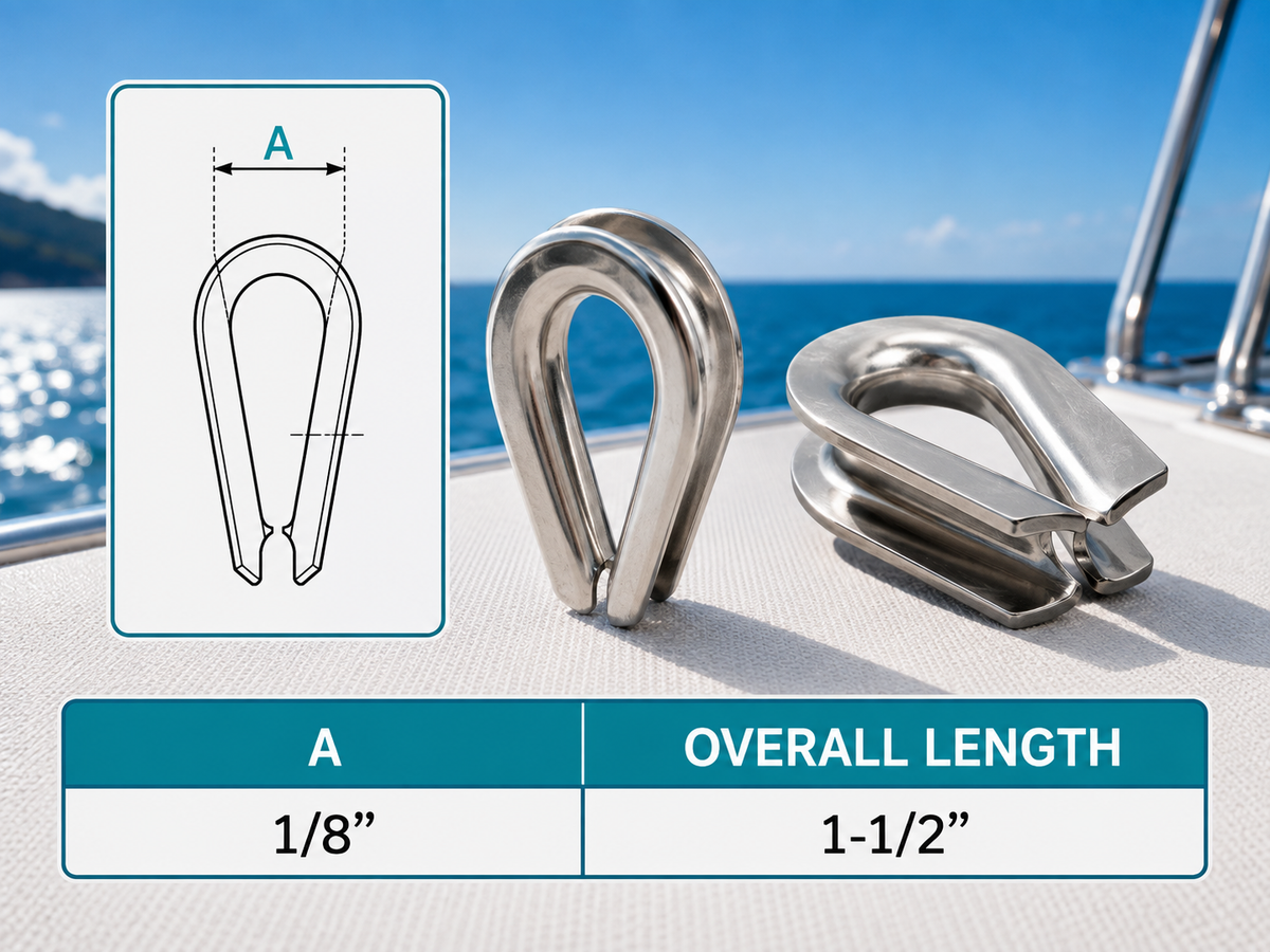 5 Pc Set Marine Heavy Duty T316 Stainless Steel Thimble, Wire Rope Chain Anchor Cable Thimble for 1/8" to 7/8"