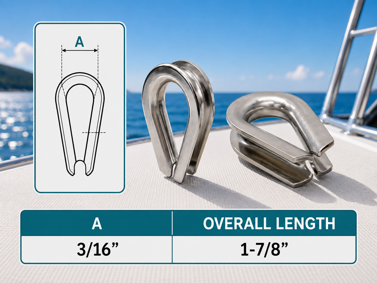 5 Pc Set Marine Heavy Duty T316 Stainless Steel Thimble, Wire Rope Chain Anchor Cable Thimble for 1/8" to 7/8"