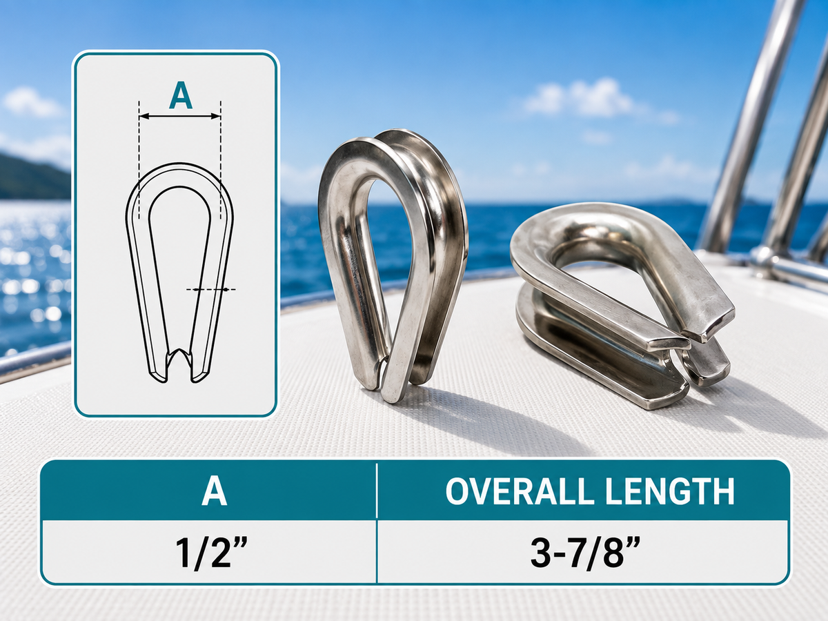 5 Pc Set Marine Heavy Duty T316 Stainless Steel Thimble, Wire Rope Chain Anchor Cable Thimble for 1/8" to 7/8"