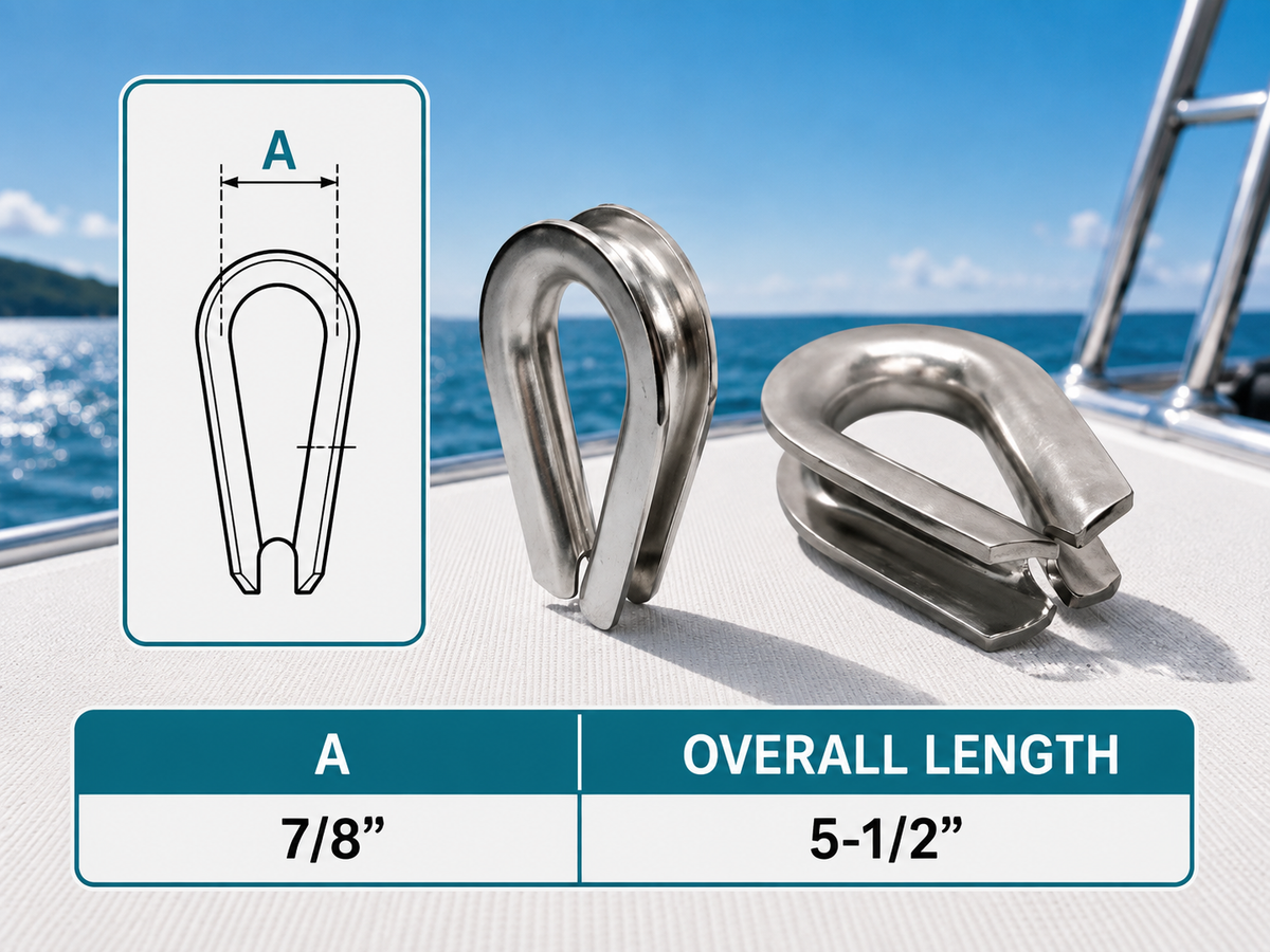 5 Pc Set Marine Heavy Duty T316 Stainless Steel Thimble, Wire Rope Chain Anchor Cable Thimble for 1/8" to 7/8"