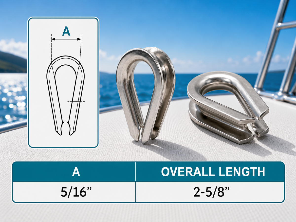 5 Pc Set Marine Heavy Duty T316 Stainless Steel Thimble, Wire Rope Chain Anchor Cable Thimble for 1/8" to 7/8"