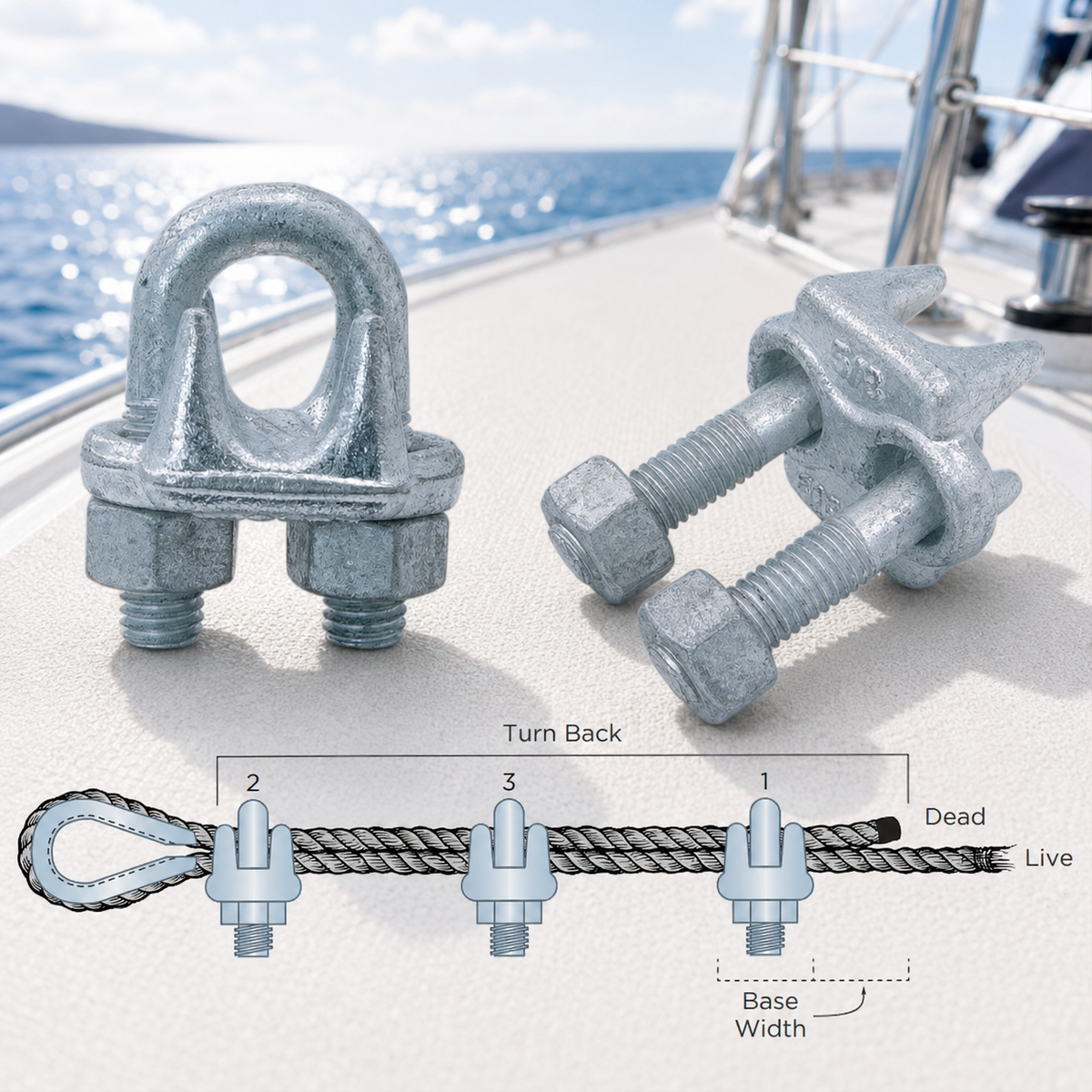 Galvanized Drop Forged Steel Wire Rope Clips, Marine Cable Clamps for Rigging, Cable Railing, Rope Loop Ends, Boat, Dock, and Outdoor Use
