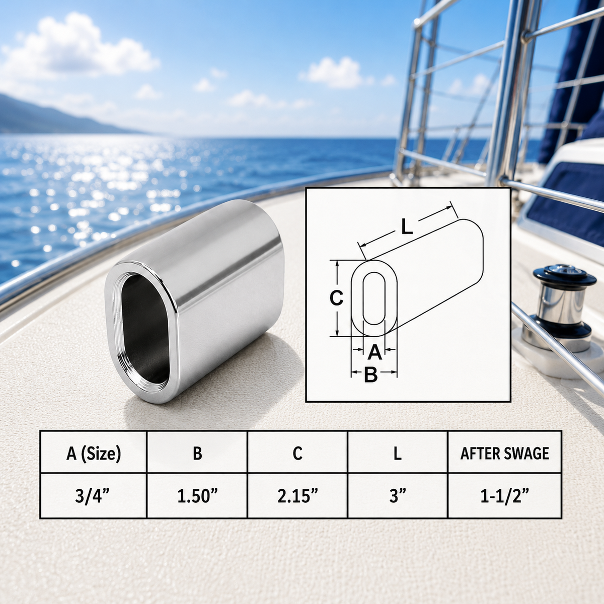Marine Boat T316 Stainless Steel Wire Rope Oval Sleeves, Crimping Sleeves for Cable Railing, Rigging, Loop Ends, Boat, Dock, and Outdoor Use