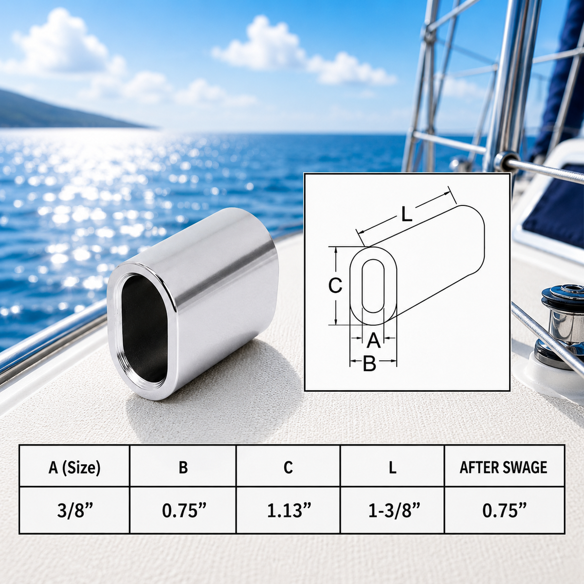 Marine Boat T316 Stainless Steel Wire Rope Oval Sleeves, Crimping Sleeves for Cable Railing, Rigging, Loop Ends, Boat, Dock, and Outdoor Use