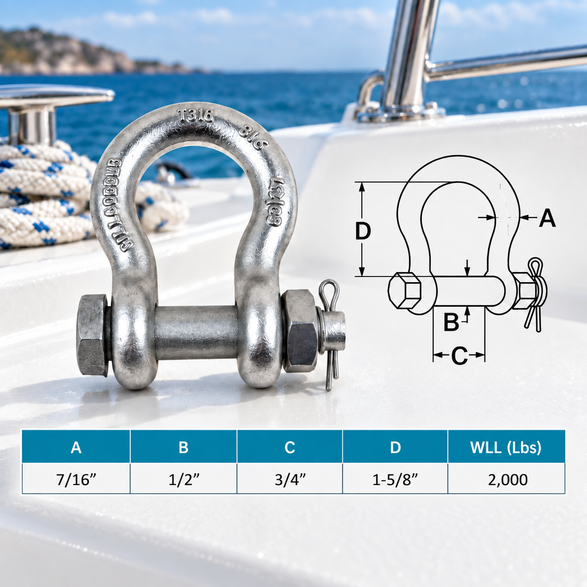 Mil Spec Non-Magnetic T316 Stainless Steel Bolt Pin Anchor Shackle, Drop Forged Marine Grade Shackle for Chain and Rigging