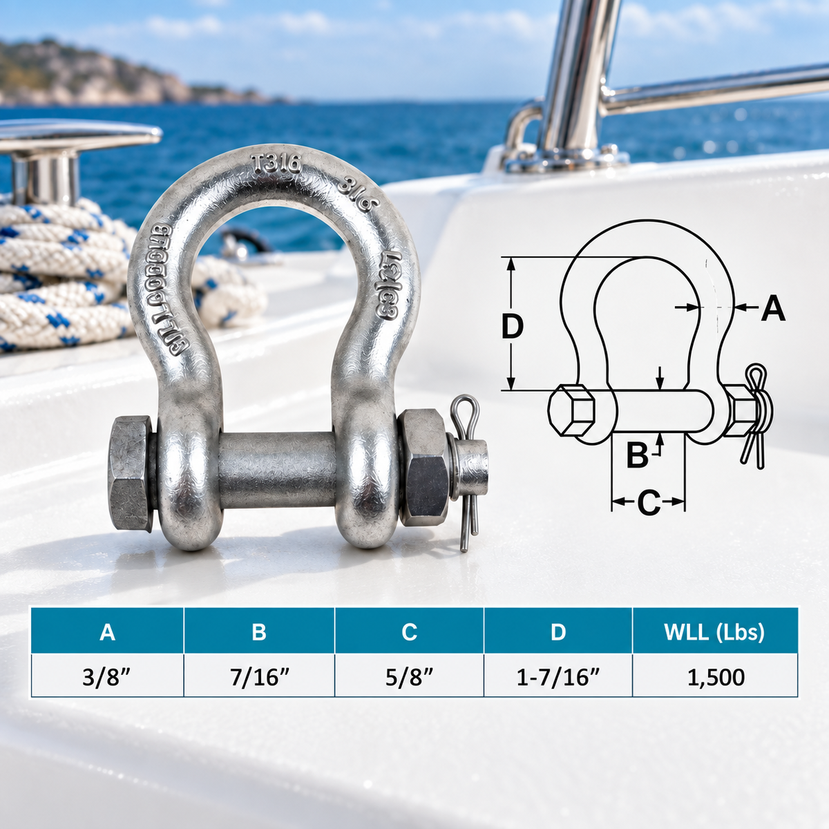 Mil Spec Non-Magnetic T316 Stainless Steel Bolt Pin Anchor Shackle, Drop Forged Marine Grade Shackle for Chain and Rigging
