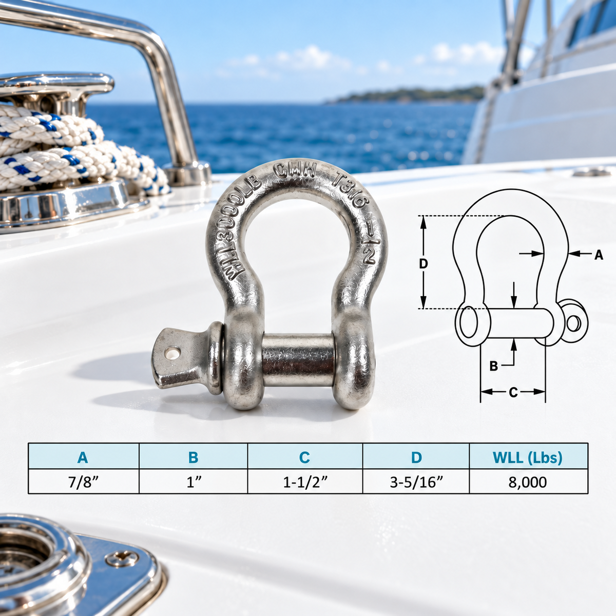 Mil Spec Non-Magnetic T316 Stainless Steel Screw Pin Anchor Shackle, Drop Forged Marine Grade Rigging Shackle for Chain and Cable