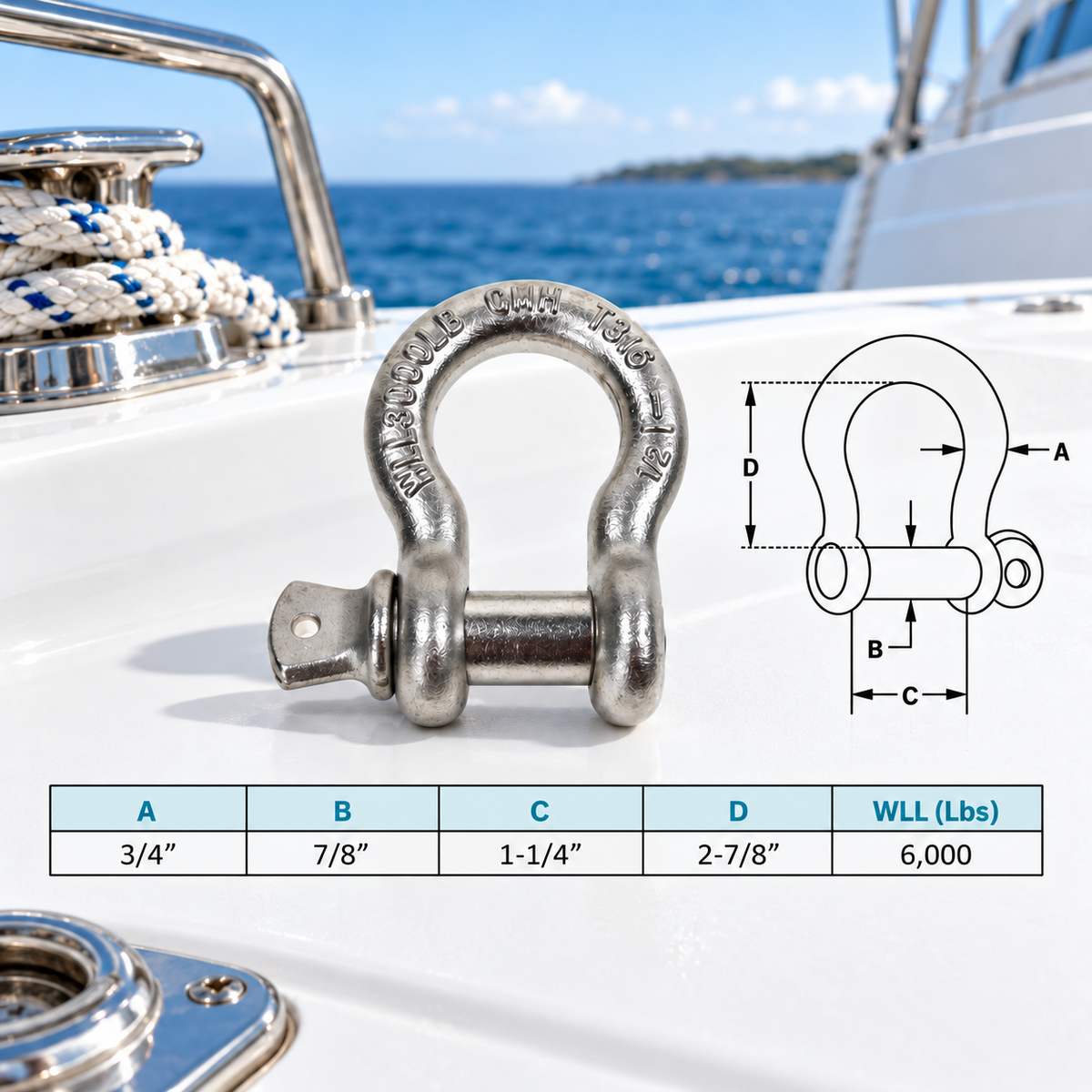 Mil Spec Non-Magnetic T316 Stainless Steel Screw Pin Anchor Shackle, Drop Forged Marine Grade Rigging Shackle for Chain and Cable